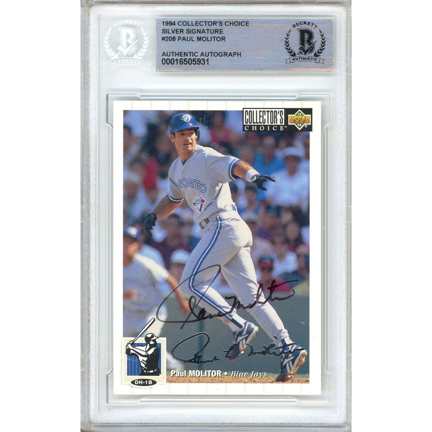 Paul Molitor Toronto Blue Jays Signed 1994 Collectors Choice Silver Card BAS Auth Auto Slab