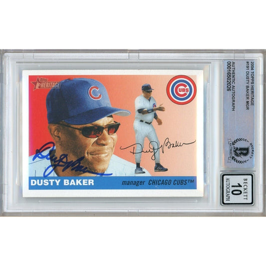 2004 Topps #191 — Dusty Baker Chicago Cubs Los Angeles Dodgers Autographed Trading Card — Beckett Authentication