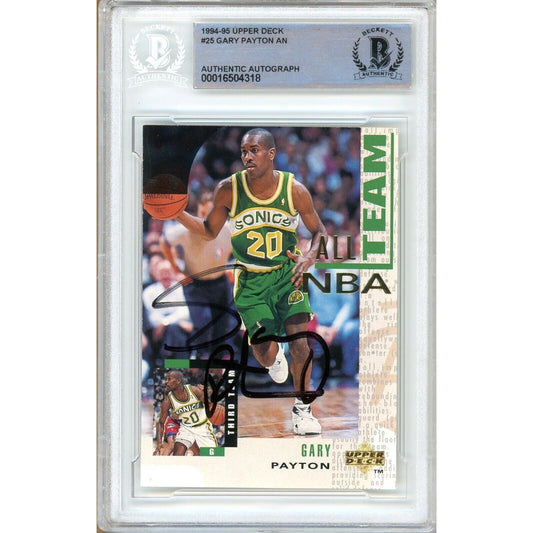1994-95 Upper Deck #25 — Gary Payton Seattle Supersonics Autographed Trading Card — Beckett Authentication