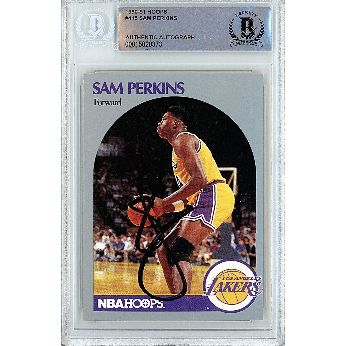 Sam Perkins Los Angeles Lakers Signed 1990-91 Hoops Basketball Card Beckett Auth Auto