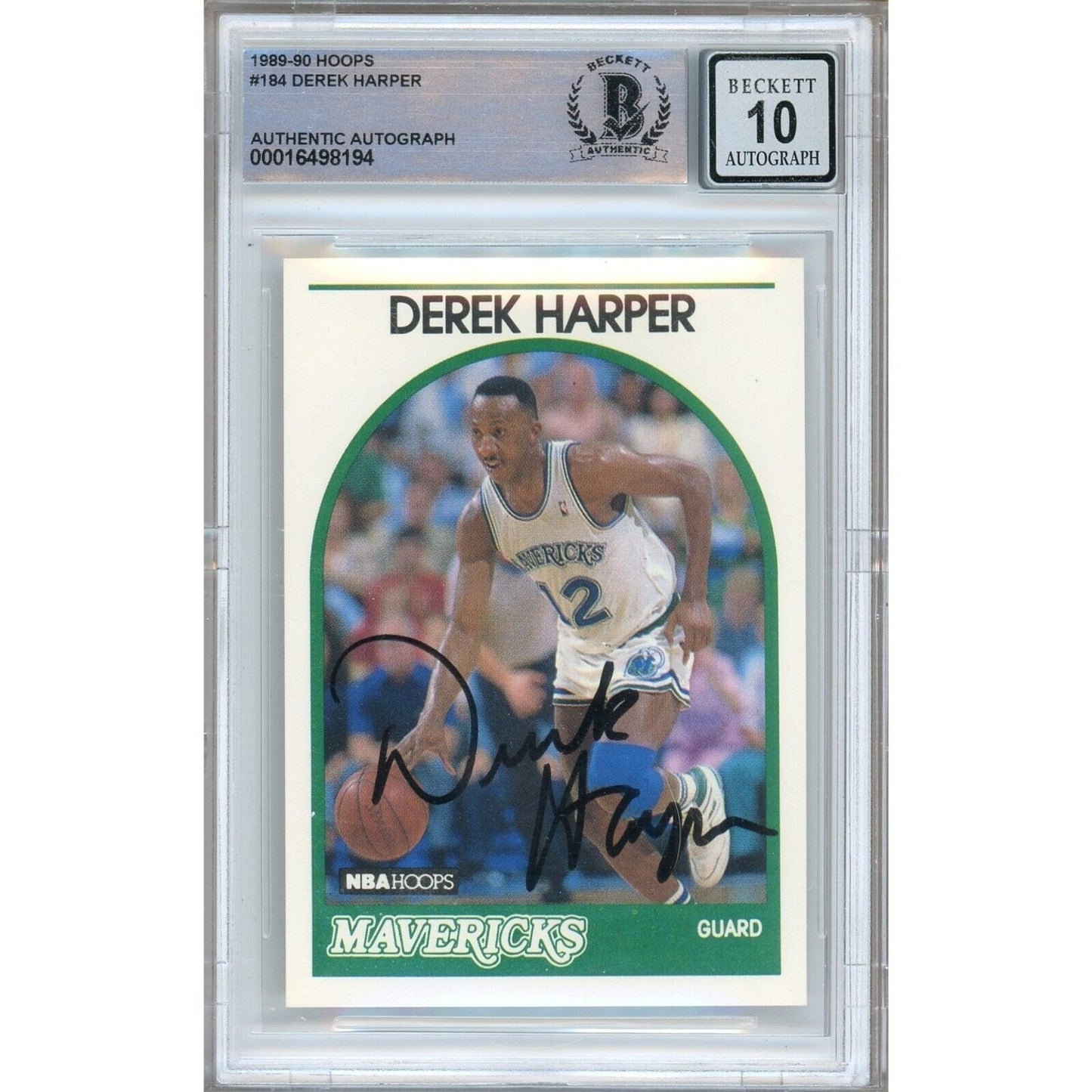 1989-90 NBA Hoops #184 — Derek Harper Dallas Mavericks Autographed Trading Card — Beckett Authentication