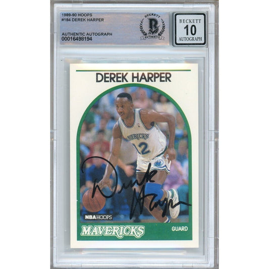 1989-90 NBA Hoops #184 — Derek Harper Dallas Mavericks Autographed Trading Card — Beckett Authentication