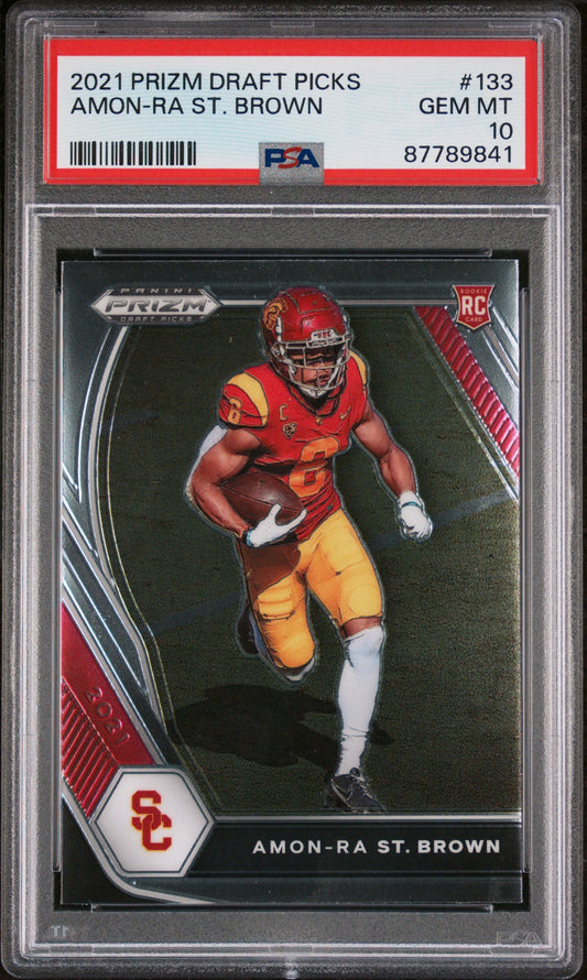 Graded 2021 Panini Prizm DP Amon-Ra St. Brown #133 Rookie RC Football Card PSA 10 Gem Mint - Sport Cards