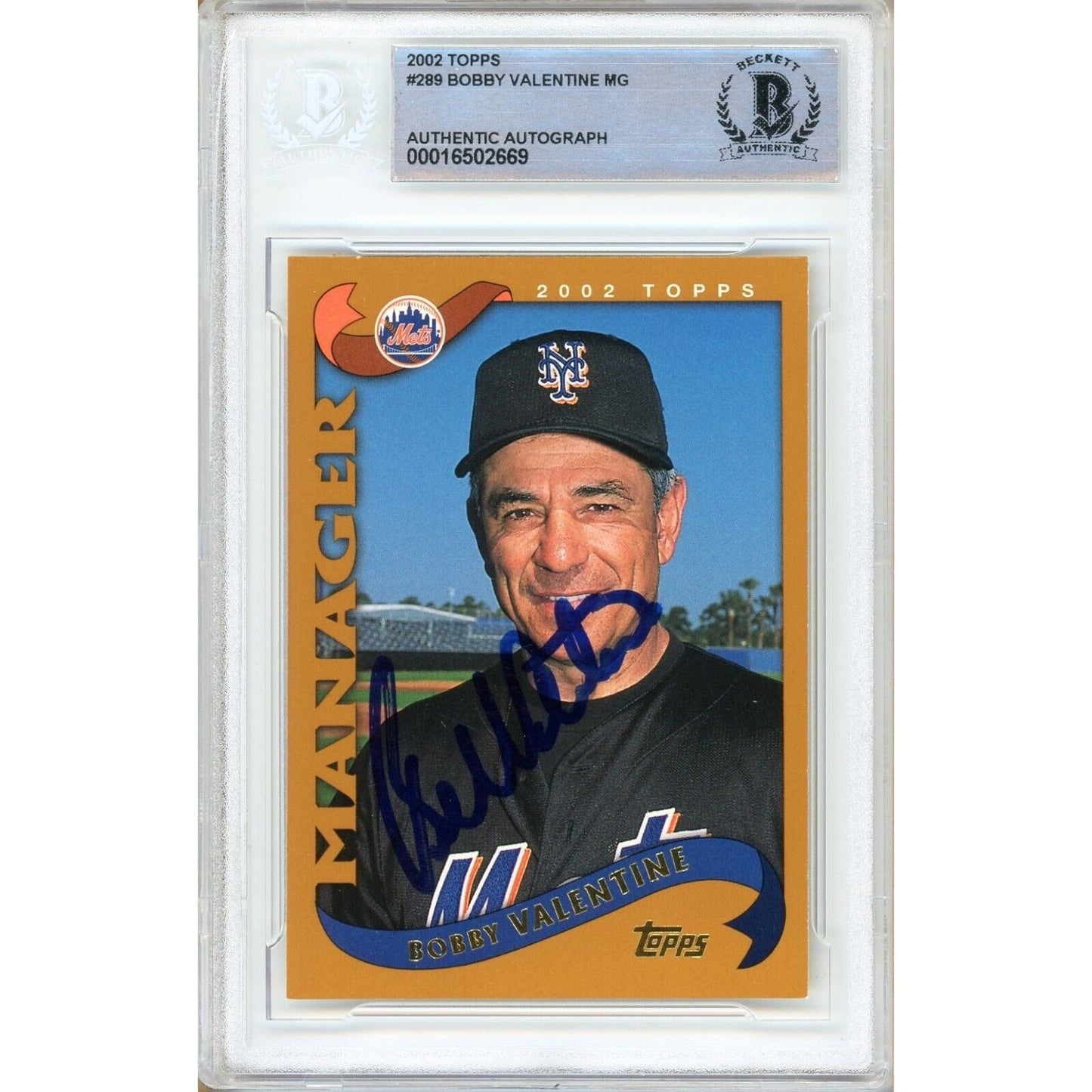 2002 Topps #289 — Bobby Valentine New York Mets Autographed Trading Card — Beckett Authentication