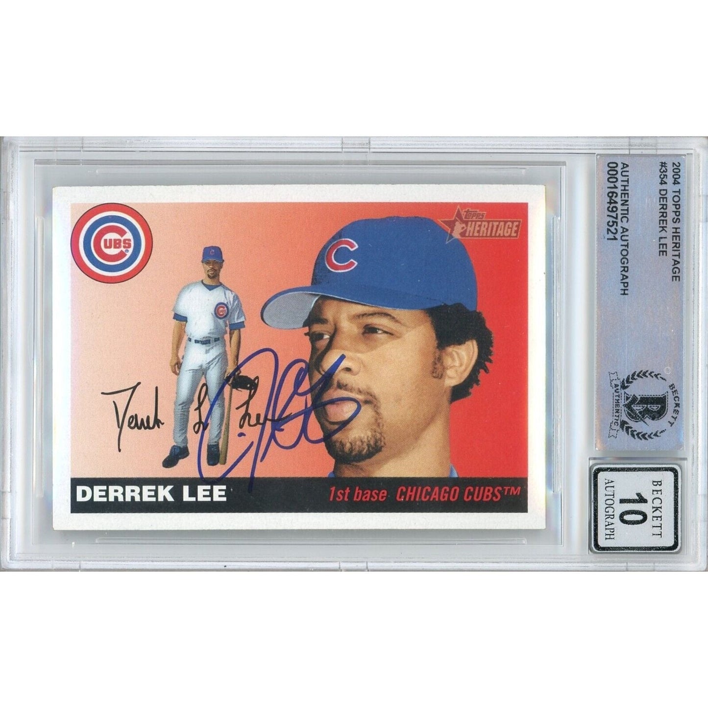 2004 Topps Heritage #354— Derrek Lee Chicago Cubs Autographed Trading Card — Beckett Authentication