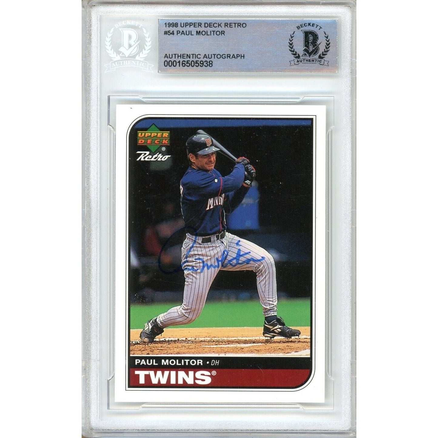 Paul Molitor Minnesota Twins Signed 1998 Upper Deck Retro Card Beckett Auth Auto Slab