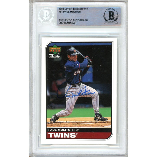 Paul Molitor Minnesota Twins Signed 1998 Upper Deck Retro Card Beckett Auth Auto Slab