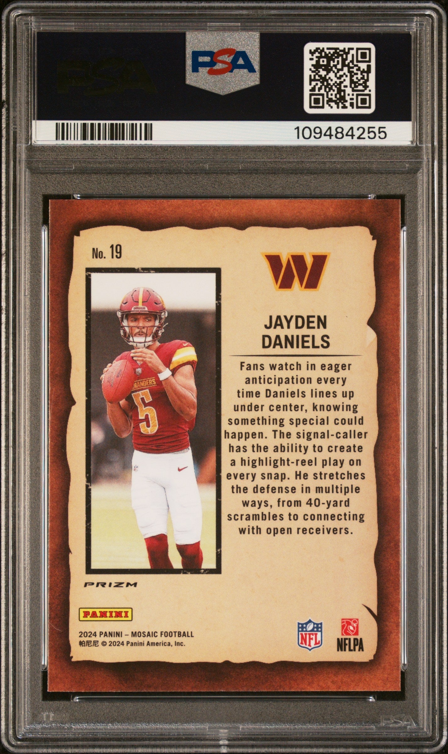 Graded 2024 Panini Mosaic Jayden Daniels #19 Notoriety Green Rookie RC Football Card PSA 10 Gem Mint