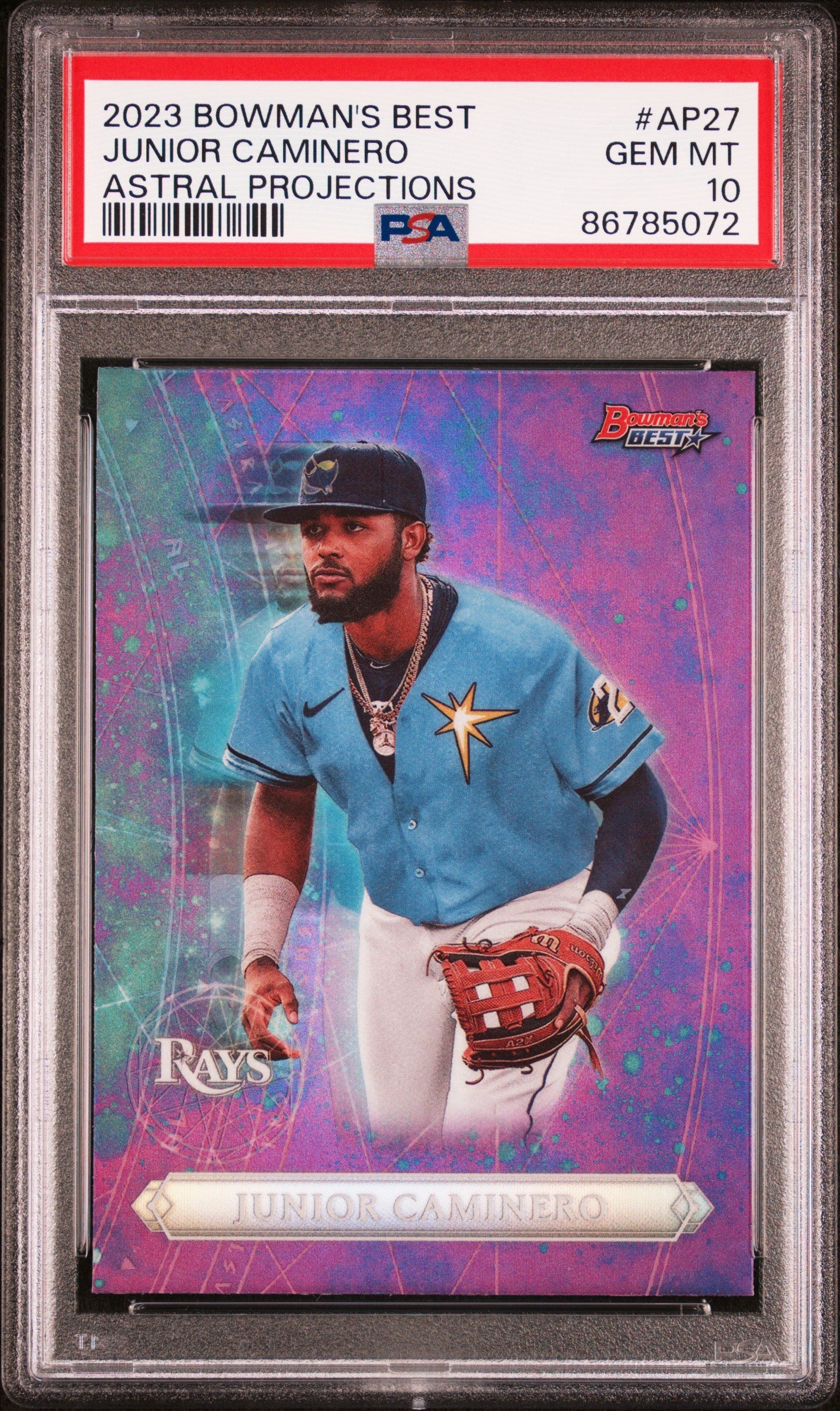 Graded 2023 Topps Bowmans Best Junior Caminero #AP27 Astral Projections Rookie RC Baseball Card PSA 10 Gem Mint