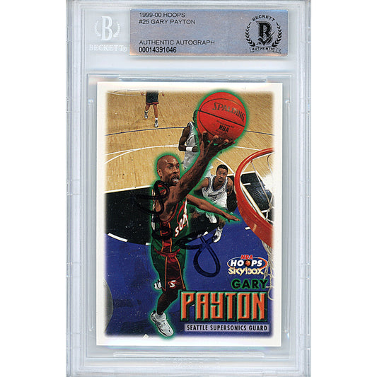 1999-2000 SkyBox NBA Hoops #25 — Gary Payton Seattle Supersonics Autographed Trading Card — Beckett Authentication