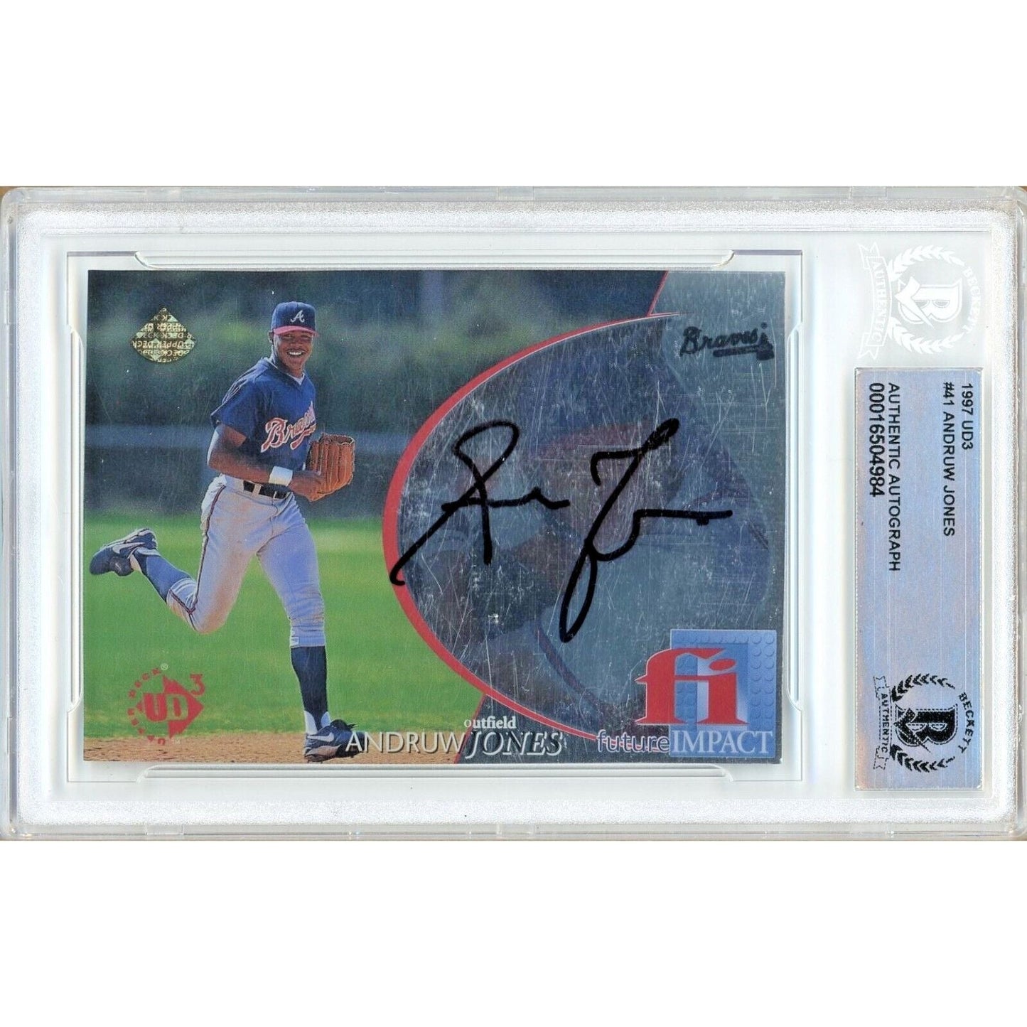 1997 Upper Deck UD3 #41 — Andruw Jones Atlanta Braves Autographed Trading Card — Beckett Authentication