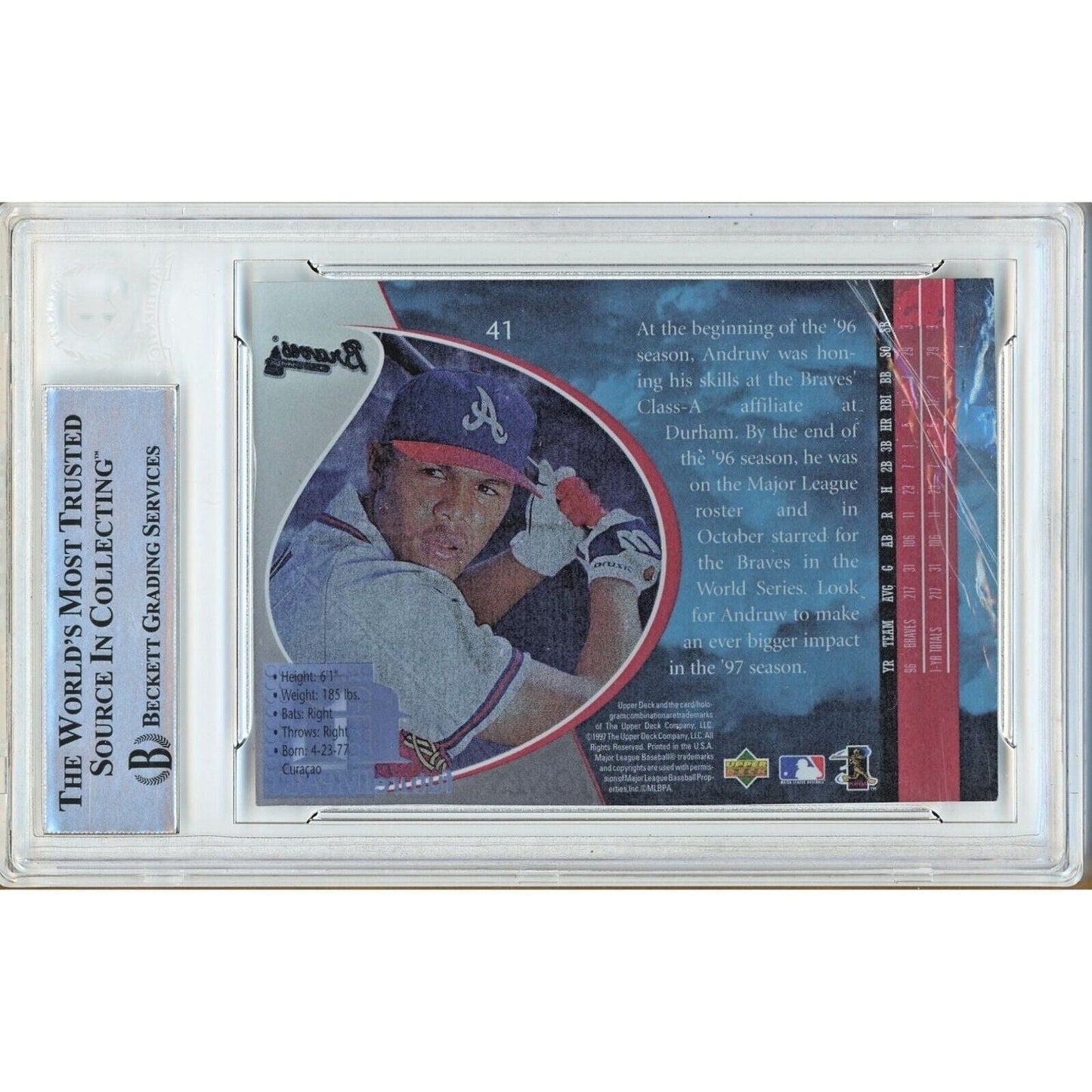 1997 Upper Deck UD3 #41 — Andruw Jones Atlanta Braves Autographed Trading Card — Beckett Authentication