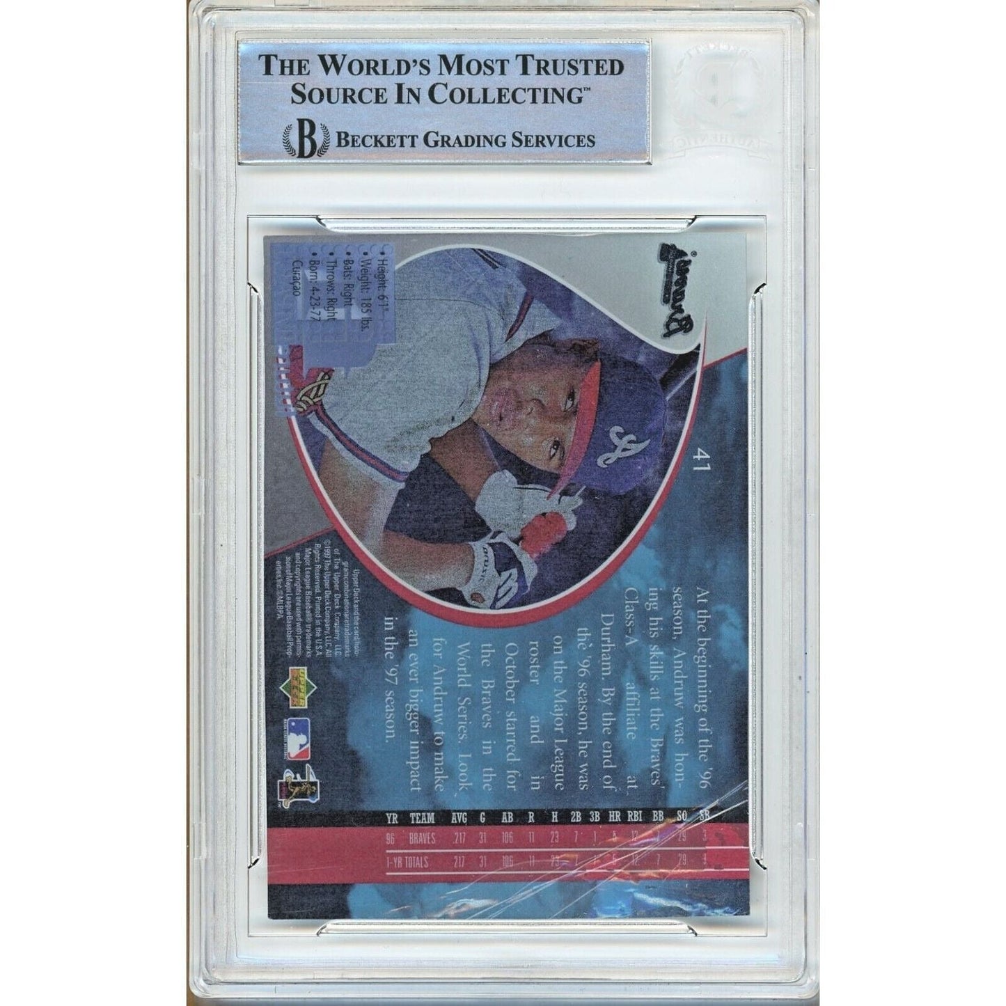 1997 Upper Deck UD3 #41 — Andruw Jones Atlanta Braves Autographed Trading Card — Beckett Authentication