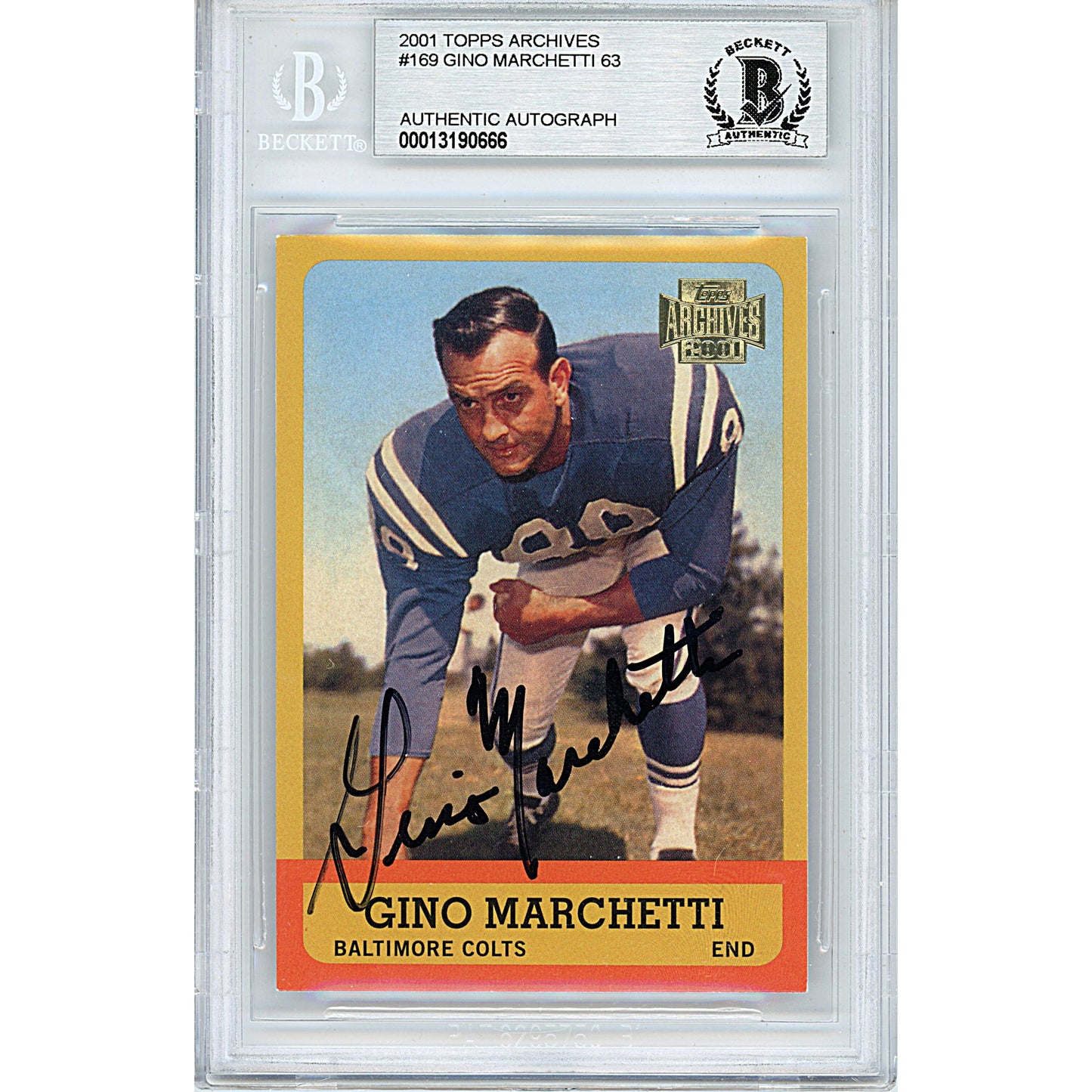 2001 Topps Archives #89 — Gino Marchetti Baltimore Colts Autographed Trading Card — Beckett Authentication