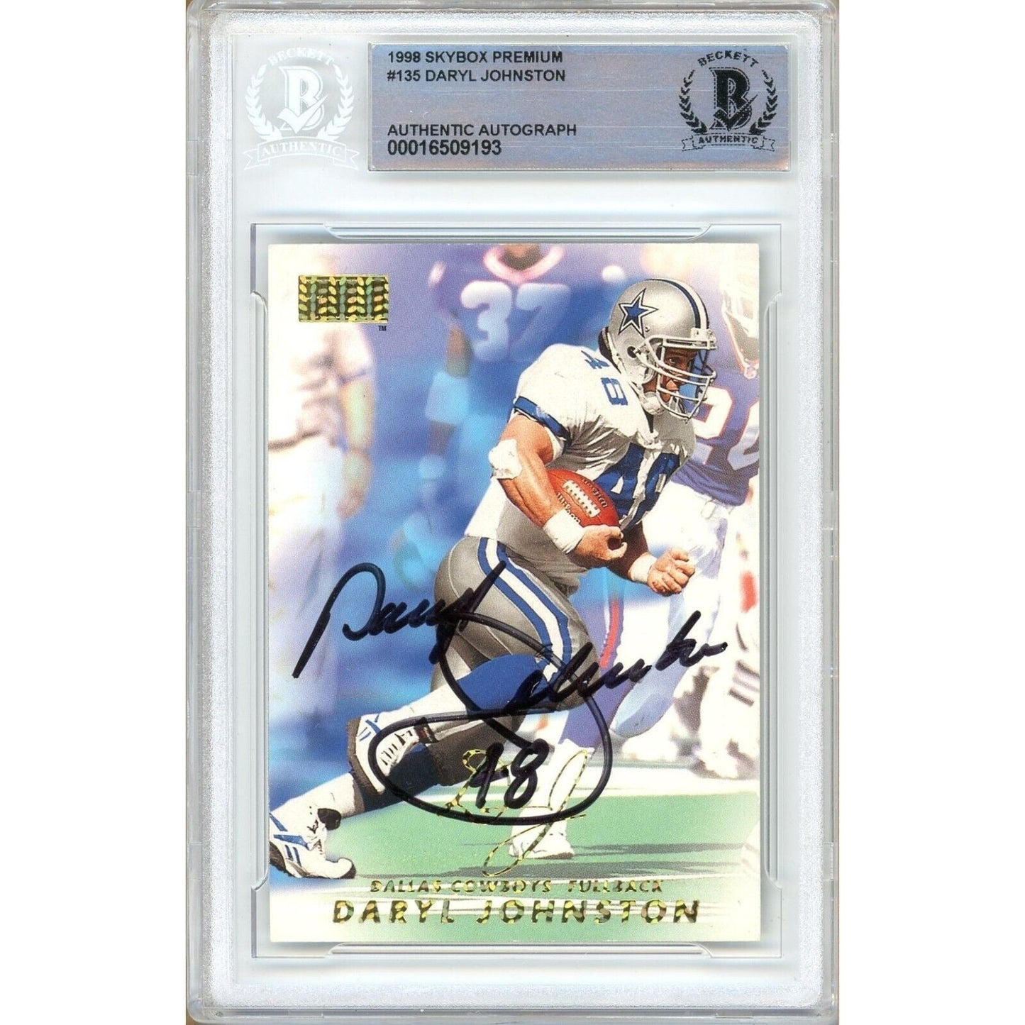 1998 Skybox Premium #135 — Daryl Johnston Dallas Cowboys Autographed Trading Card — Beckett Authentication