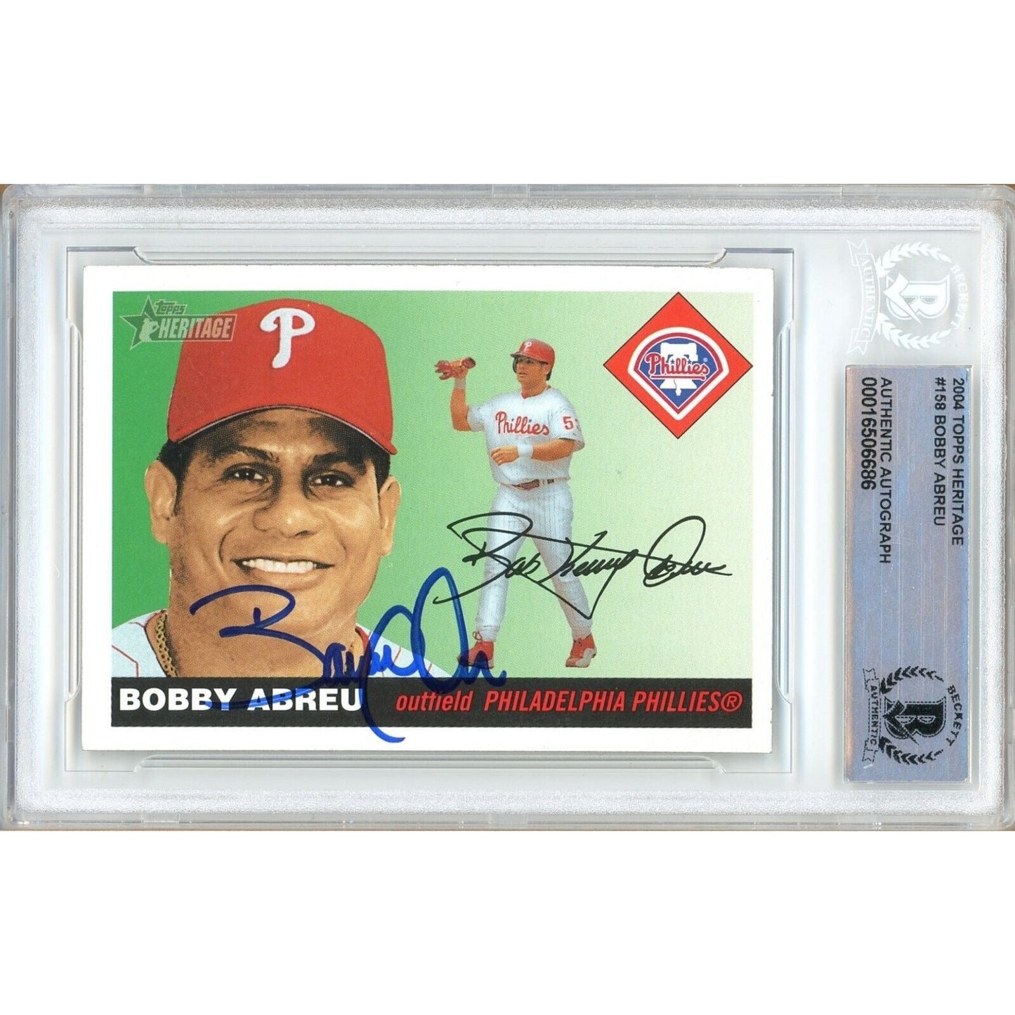 2004 Topps #158 — Bobby Abreu Phillies Autographed Trading Card — Beckett Authentication