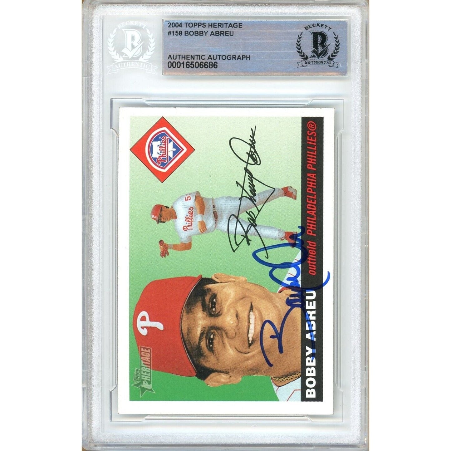 2004 Topps #158 — Bobby Abreu Phillies Autographed Trading Card — Beckett Authentication