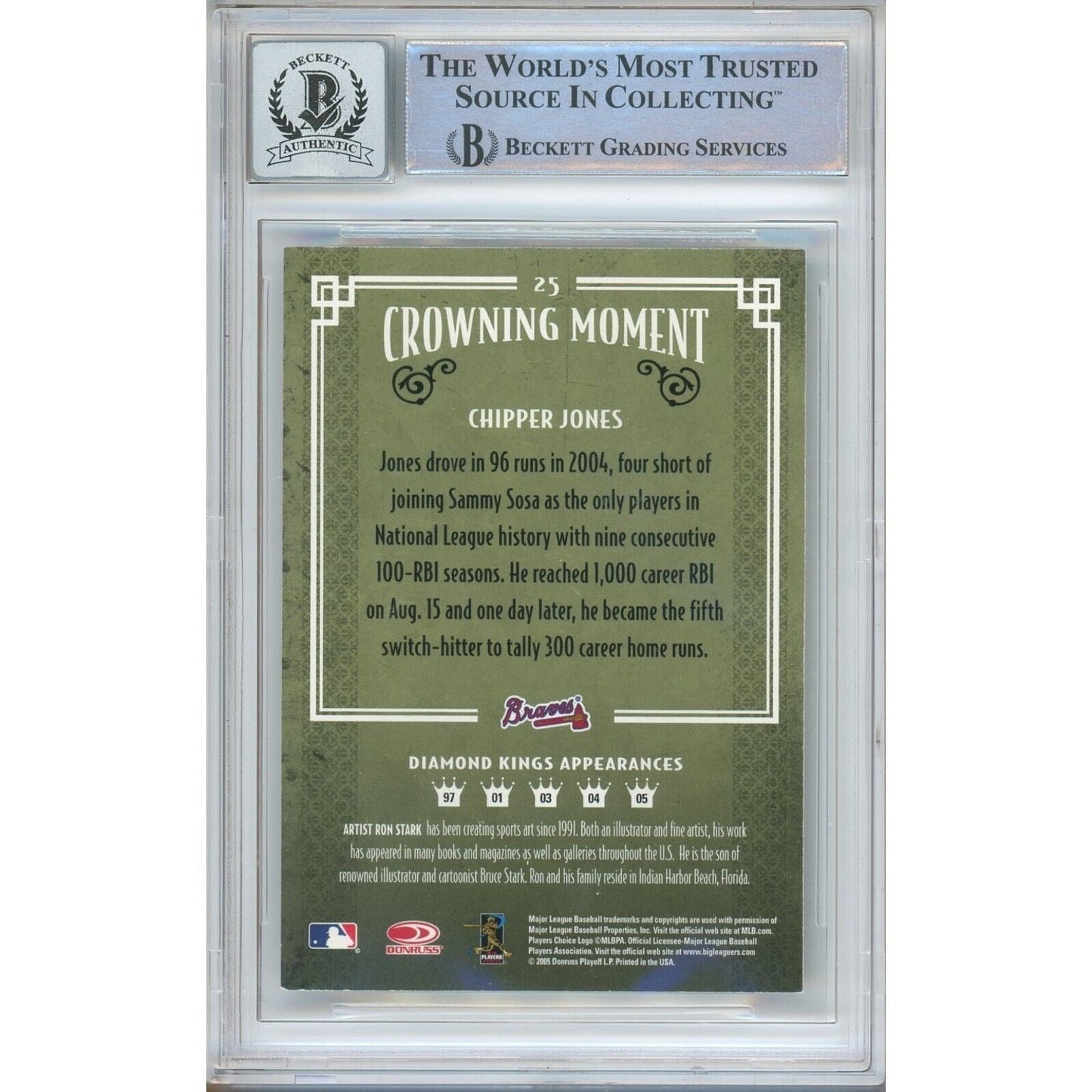 2005 Donruss Diamond Kings #25 — Chipper Jones Atlanta Braves Autographed Trading Card — Beckett Authentication
