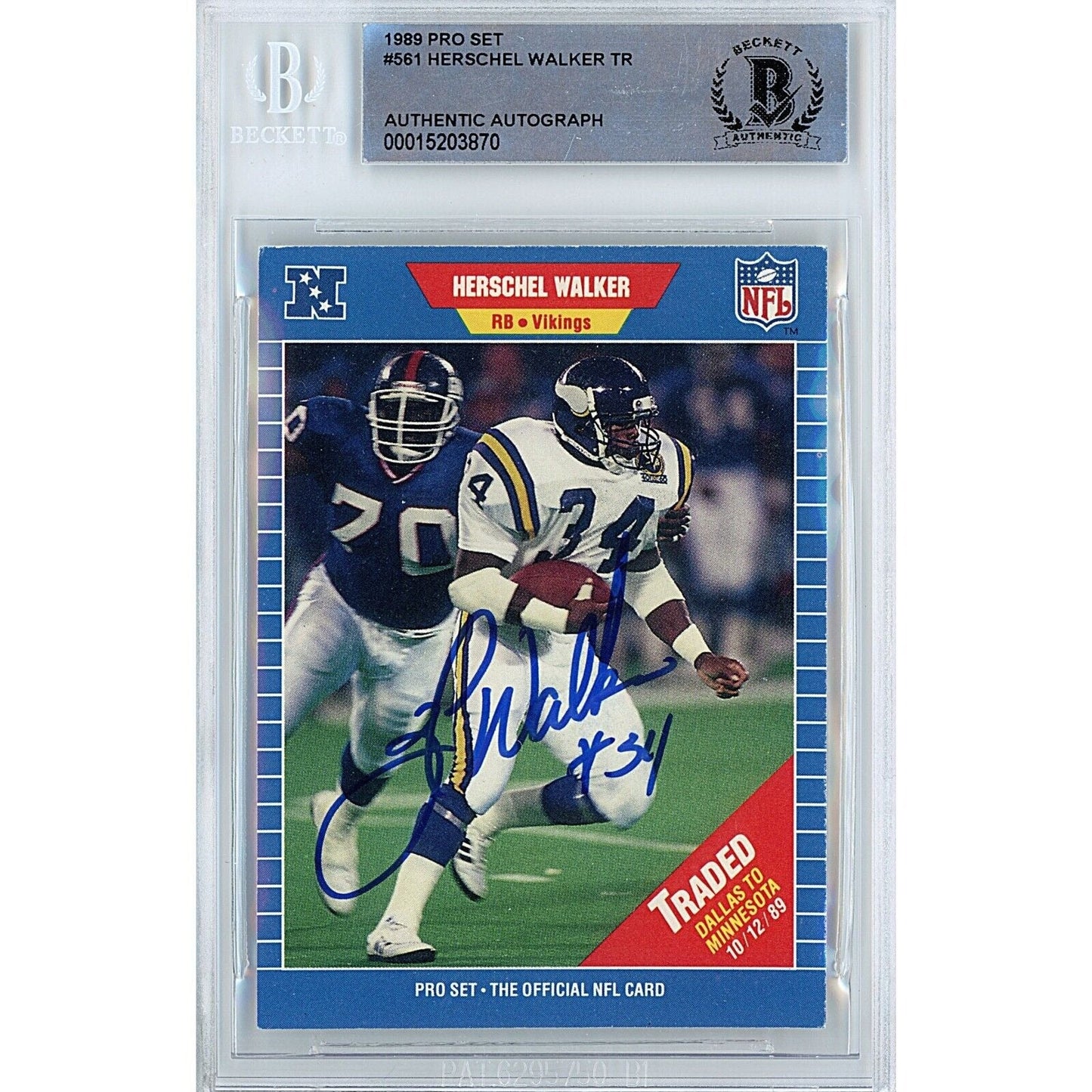 1989 NFL Pro Set #561 — Herschel Walker Minnesota Vikings Autographed Trading Card — Beckett Authentication