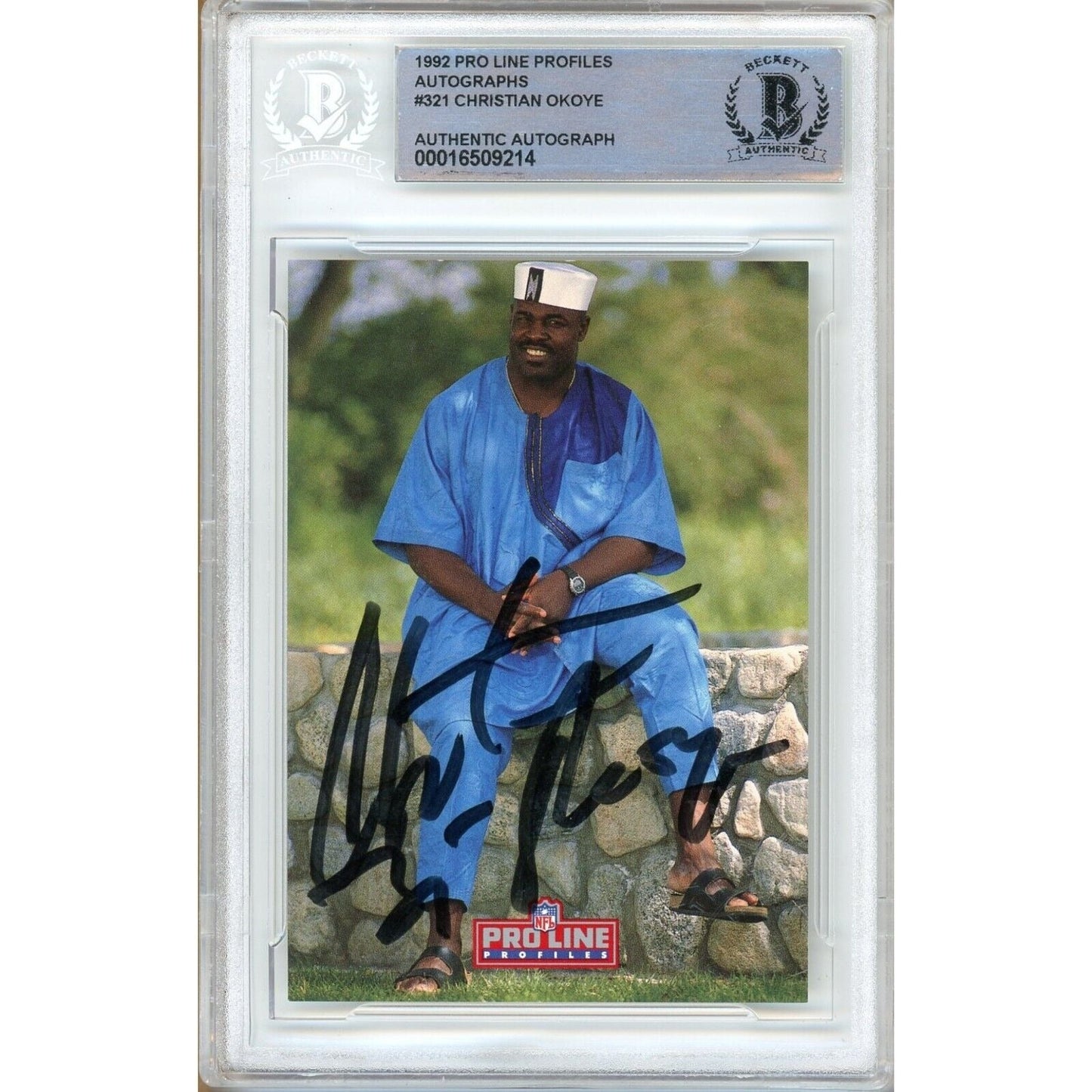 1992 Pro Line Profiles #6 of 9 — Christian Okoye KC Chiefs Autographed Trading Card — Beckett Authentication