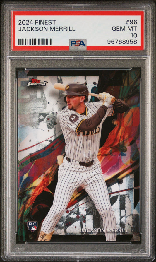 Graded 2024 Topps Finest Jackson Merrill #96 Rookie RC Baseball Card PSA 10 Gem Mint