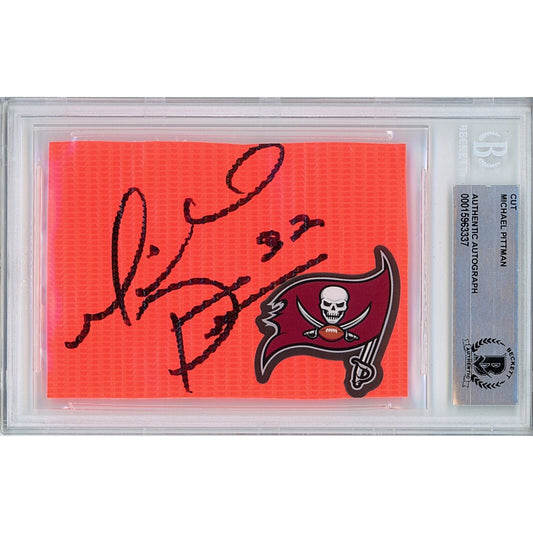 Michael Pittman Tampa Bay Buccaneers Signed Football Pylon Cut Beckett Auth Auto Slab - Sport Cards