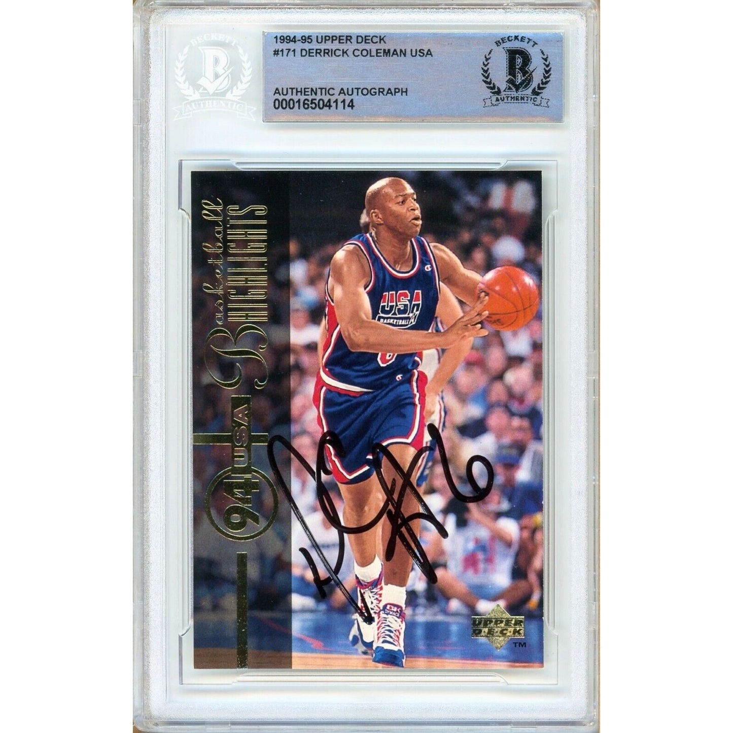 1994-95 Upper Deck #171 — Derrick Coleman Team USA Autographed Trading Card — Beckett Authentication