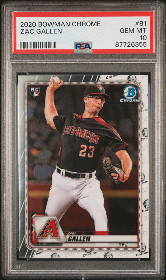 Graded 2020 Topps Bowman Chrome Zac Gallen #81 Rookie RC Baseball Card PSA 10 Gem Mint