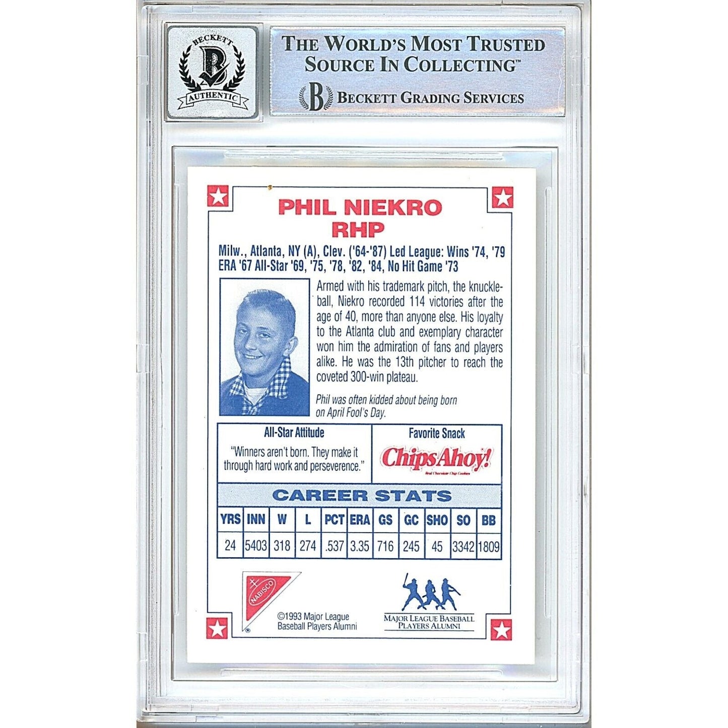 Phil Niekro Atlanta Braves Signed 1993 Nabisco All Star Autographs BGS Auto 10 Graded