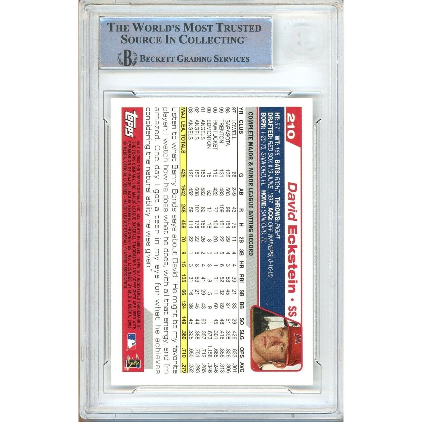 2004 Topps #210 — David Eckstein Anaheim Angels Autographed Trading Card — Beckett Authentication
