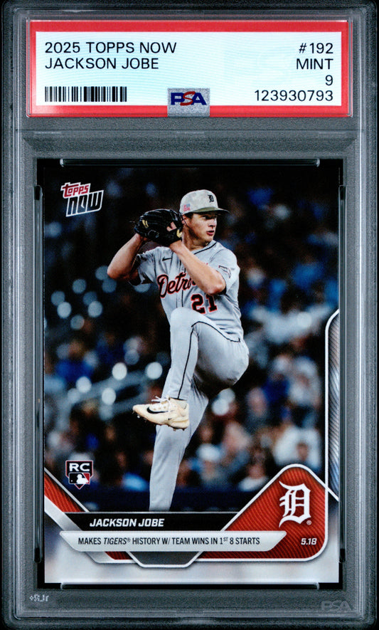 Graded 2025 Topps Now Jackson Jobe #192 Rookie RC Baseball Card PSA 9 Mint