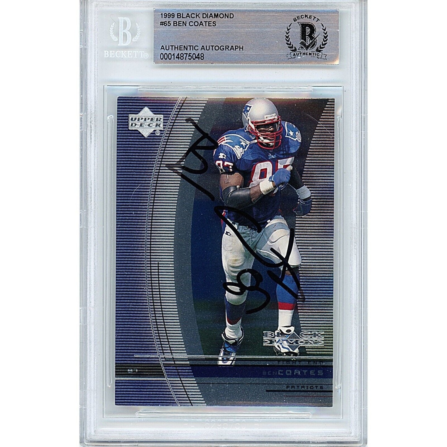 1999 Upper Deck Black Diamond #65 — Ben Coates New England Patriots Autographed Trading Card — Beckett Authentication