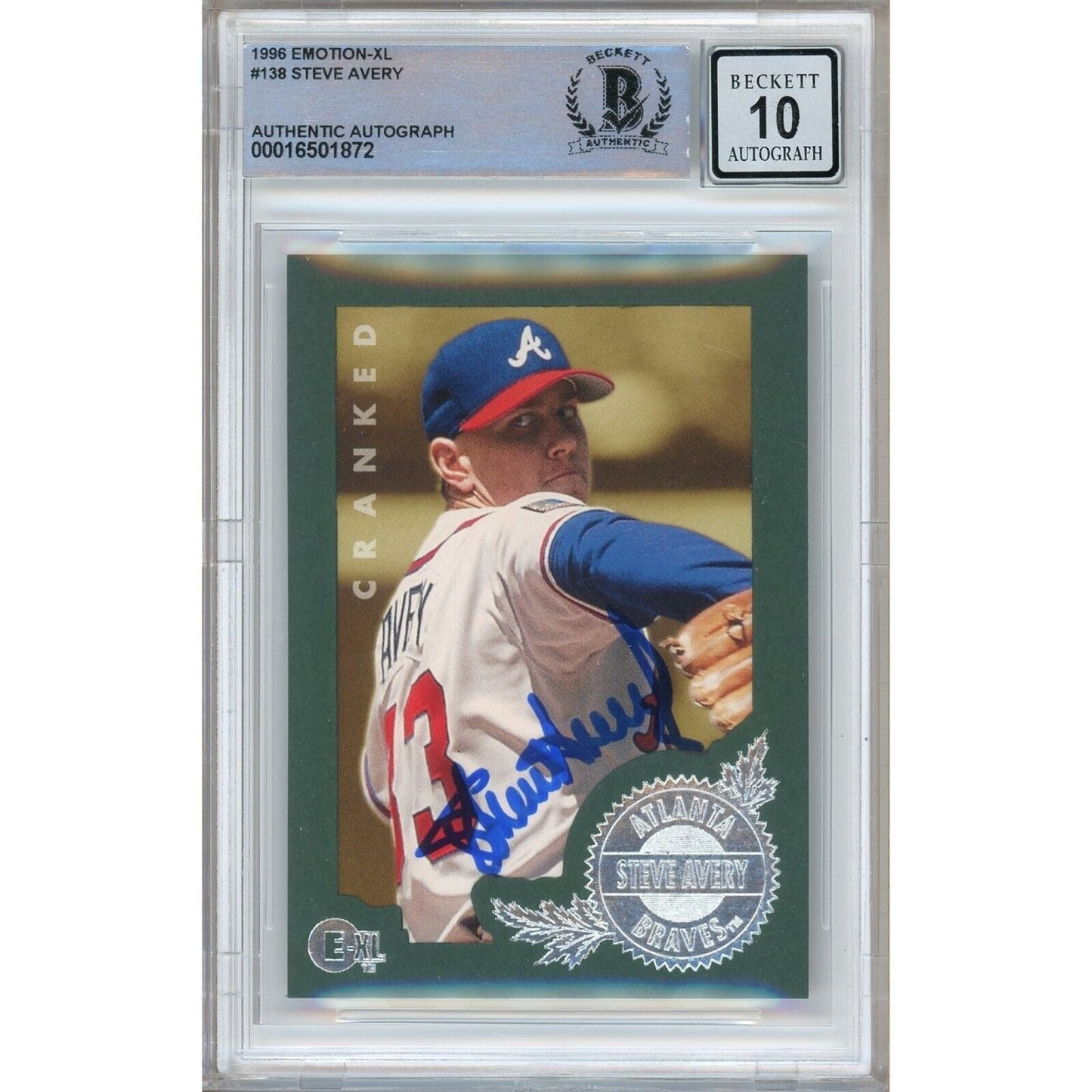 Steve Avery Atlanta Braves Signed 1996 Emotion-XL Card Beckett Auth BGS Auto 10 Graded