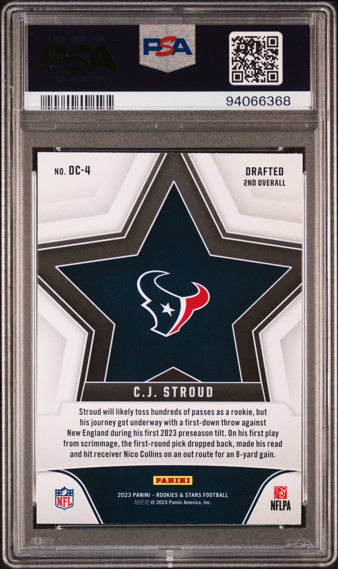 Graded 2023 Panini Rookies & Stars CJ Stroud #DC4 Draft Class Rookie RC Football Card PSA 10 Gem Mint