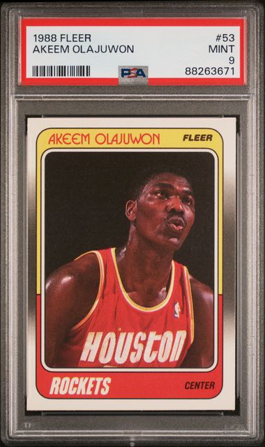 Graded 1988 Fleer Hakeem Akeem Olajuwon #53 Basketball Card PSA 9 Mint