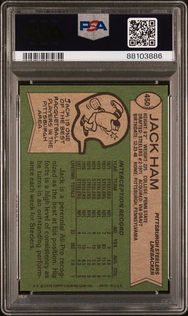 Graded 1978 Topps Jack Ham #450 Football Card PSA 9 Mint