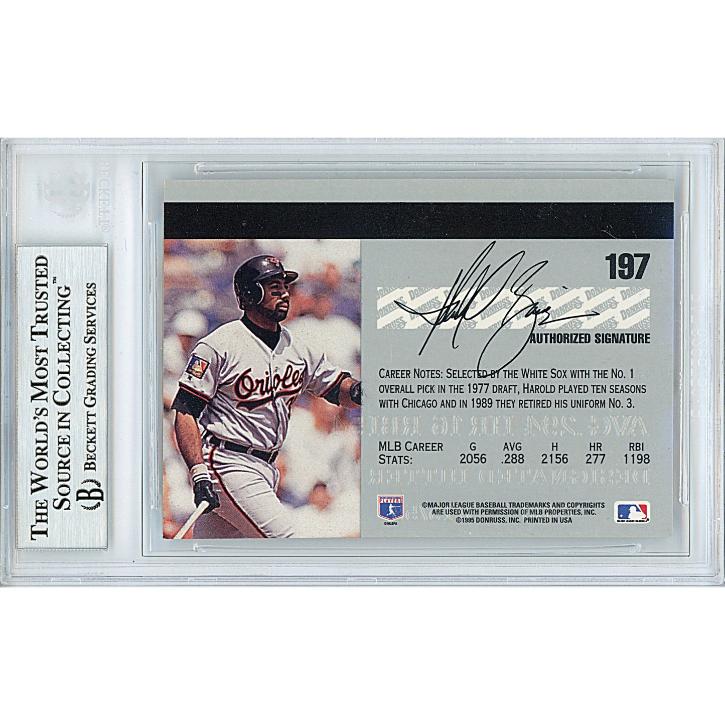 1995 Donruss Studio #197— Harold Baines Baltimore Orioles Autographed Trading Card — Beckett Authentication