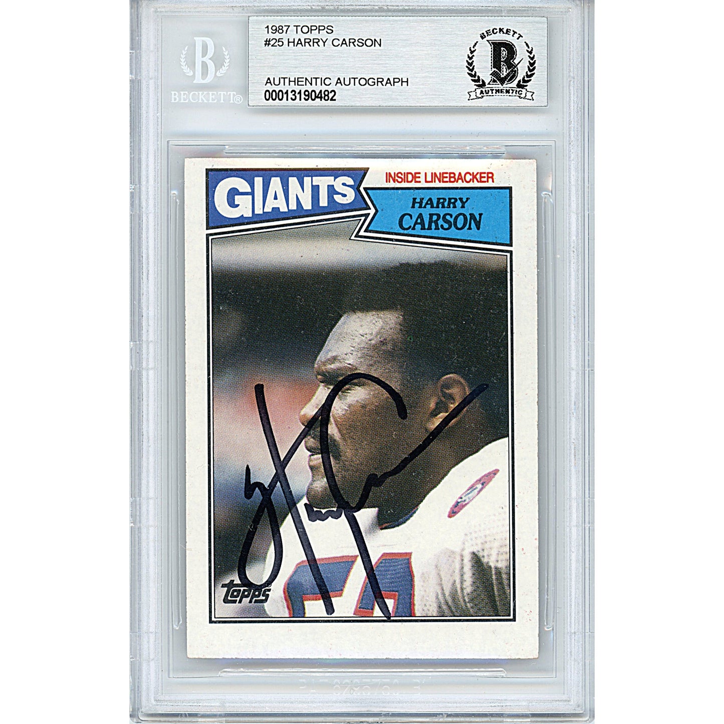 1987 Topps #25 — Harry Carson New York Giants Autographed Trading Card — Beckett Authentication