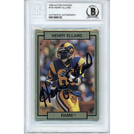 1990 Action Packed #134 — Henry Ellard Los Angeles Rams Autographed Trading Card — Beckett Authentication