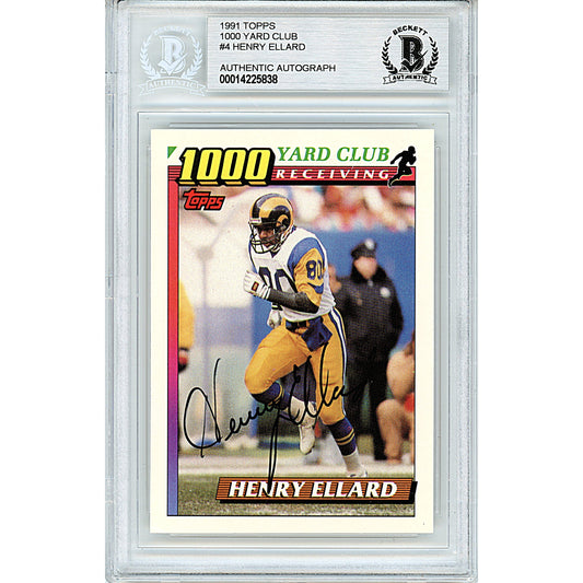 1991 Topps 1000 Yard Club #4— Henry Ellard LA Rams Autographed Trading Card — Beckett Authentication