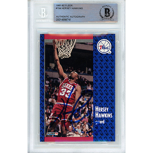 1991-92 Fleer #154 — Hersey Hawkins Philadelphia 76ers Autographed Trading Card — Beckett Authentication - Sport Cards