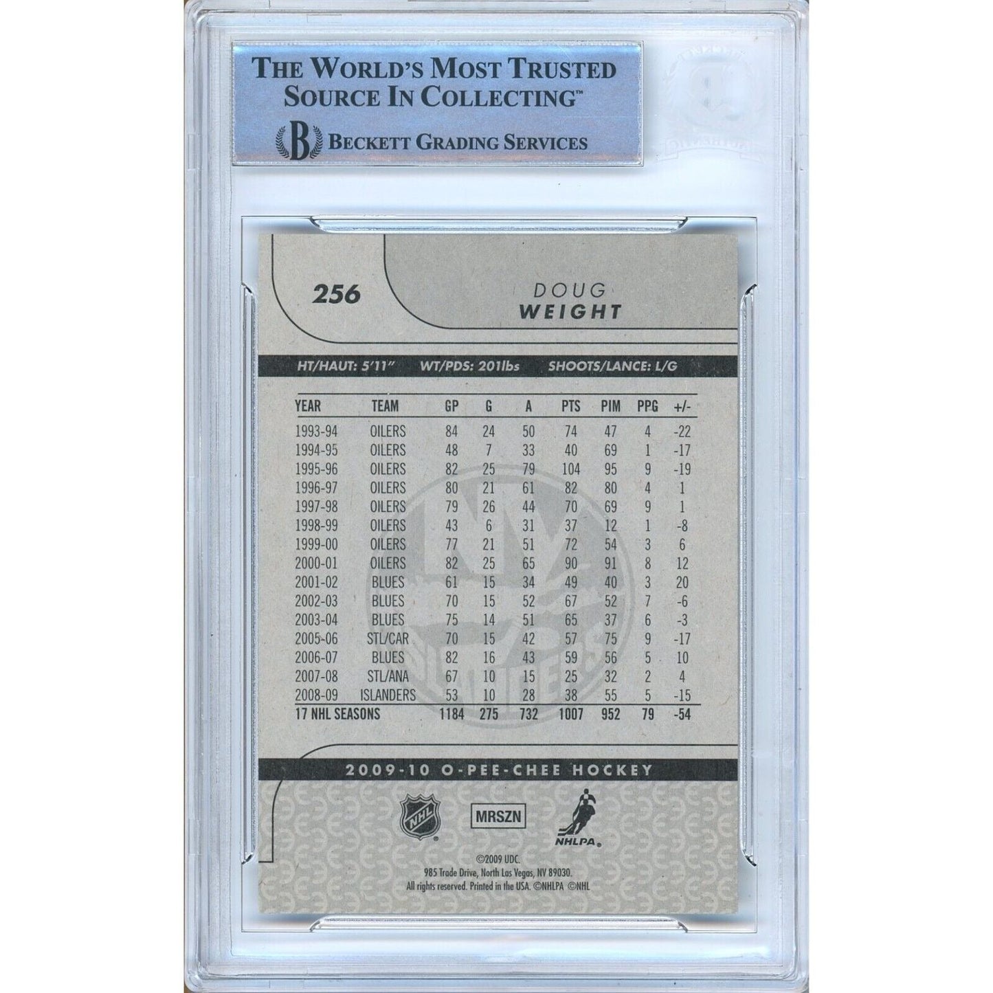 2009-2010 O-Pee-Chee #256 — Doug Weight New York Islanders Autographed Trading Card — Beckett Authentication