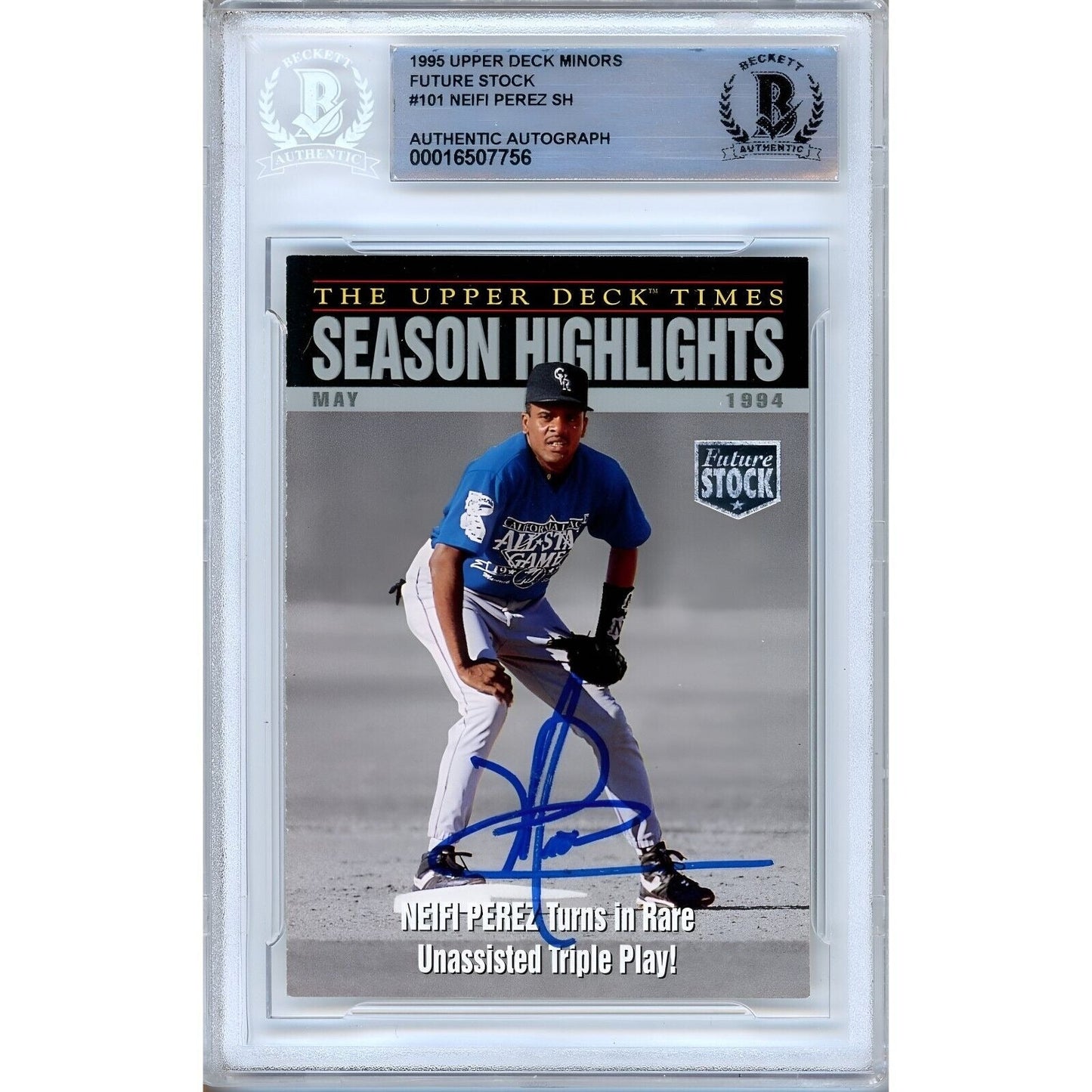 Neifi Perez Colorado Rockies Signed 1995 Upper Deck Minors Card Beckett Auth Auto Slab