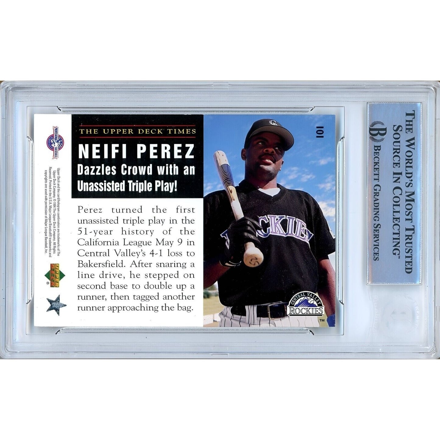 Neifi Perez Colorado Rockies Signed 1995 Upper Deck Minors Card Beckett Auth Auto Slab