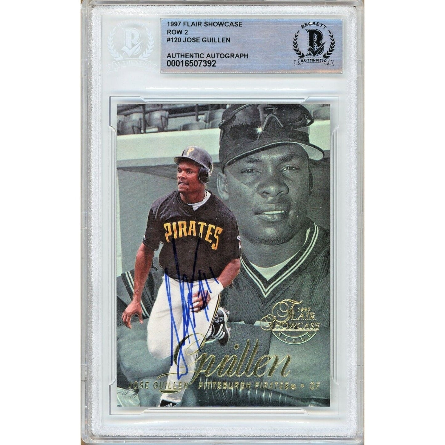 1997 Fleer Flair Showcase #120 — Jose Guillen Pittsburgh Pirates Autographed Trading Card — Beckett Authentication