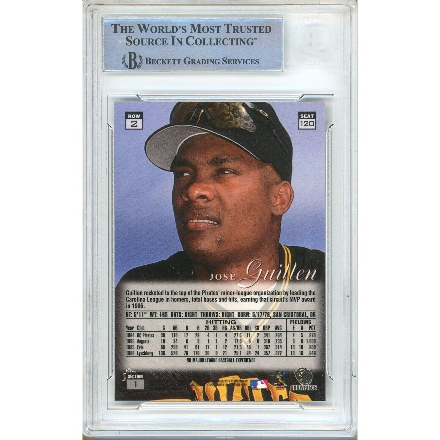 1997 Fleer Flair Showcase #120 — Jose Guillen Pittsburgh Pirates Autographed Trading Card — Beckett Authentication