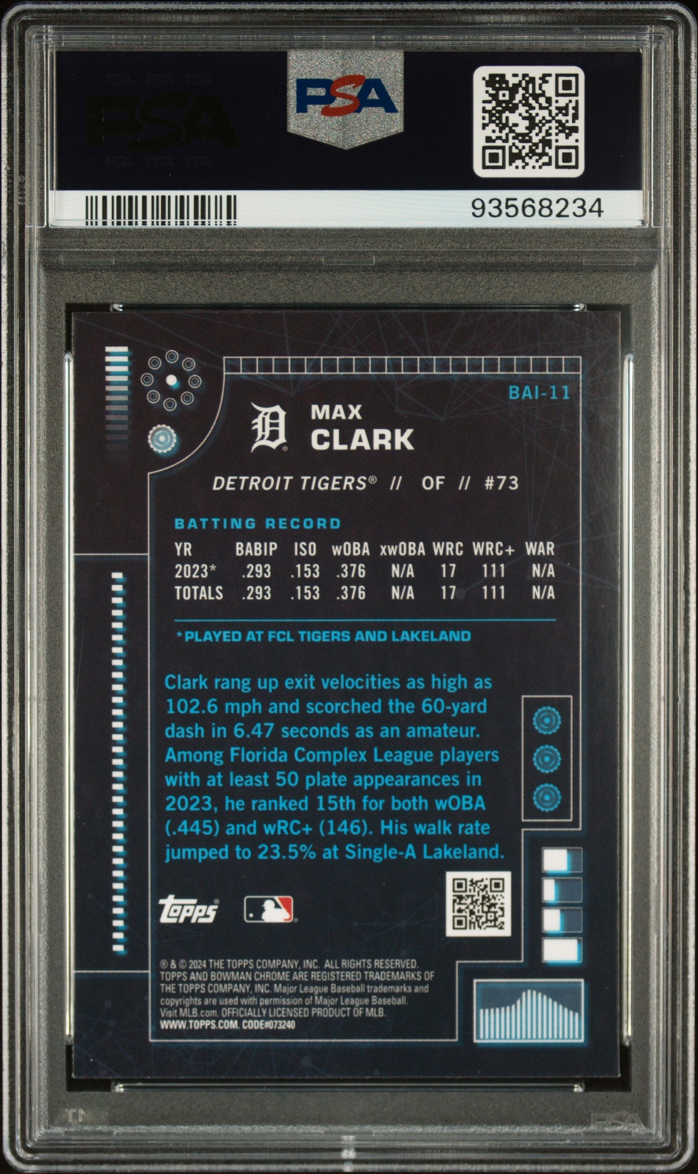 Graded 2024 Topps Bowman Max Clark #BAI11 AI Rookie RC Baseball Card PSA 10 Gem Mint - Sport Cards