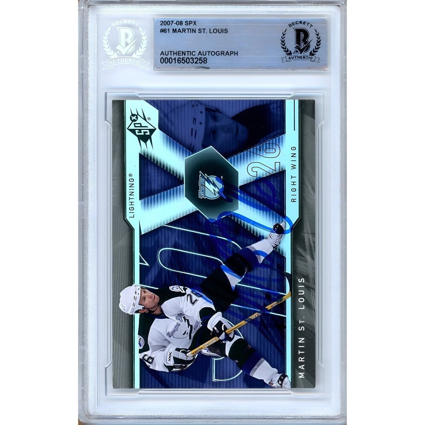 Martin St Louis Tampa Bay Lightning Signed 2007-08 UD SPx Card BAS Auth Auto Slab HOF