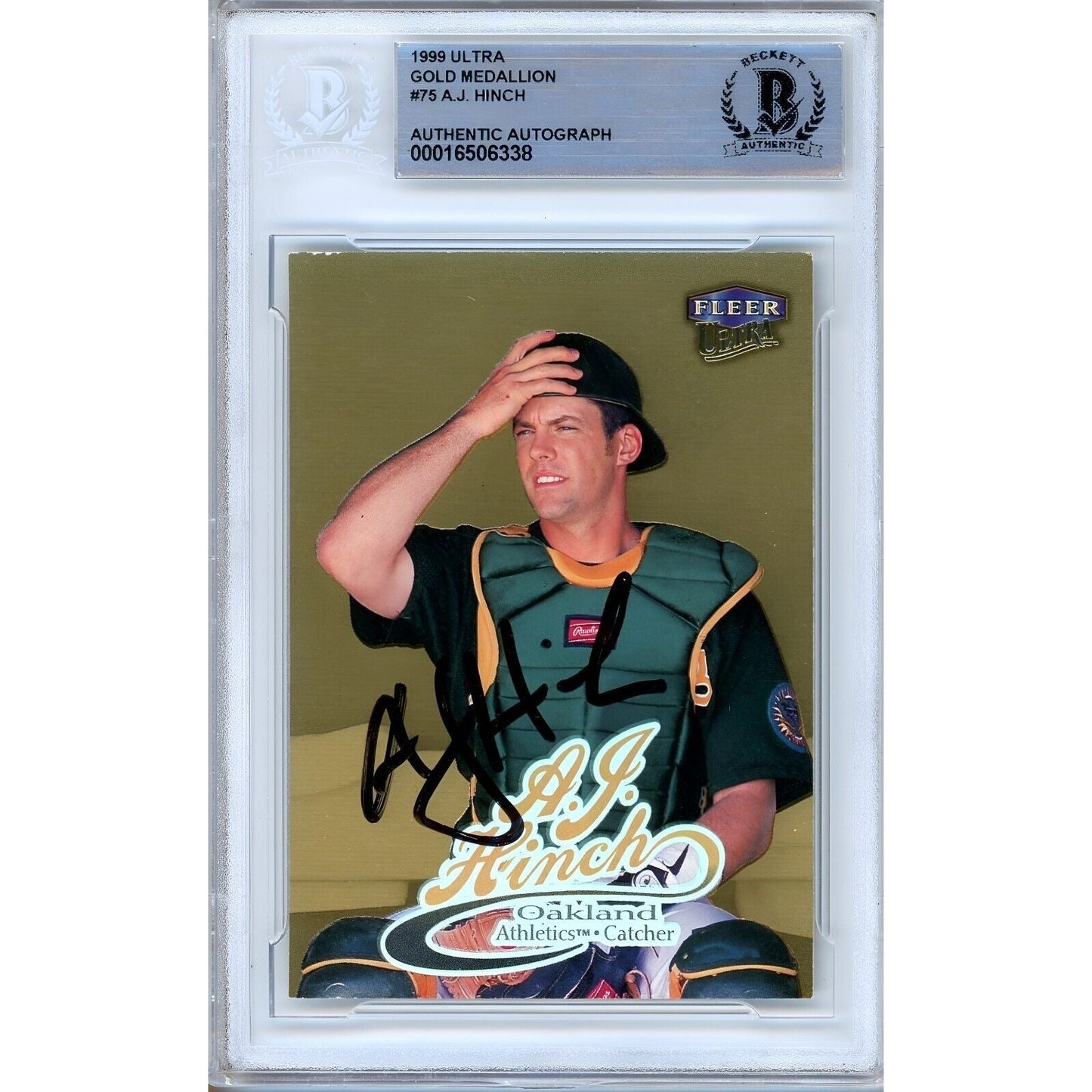 1999 Fleer Ultra Gold Medallion #75 — AJ Hinch Oakland Athletics Autographed Trading Card — Beckett Authentication