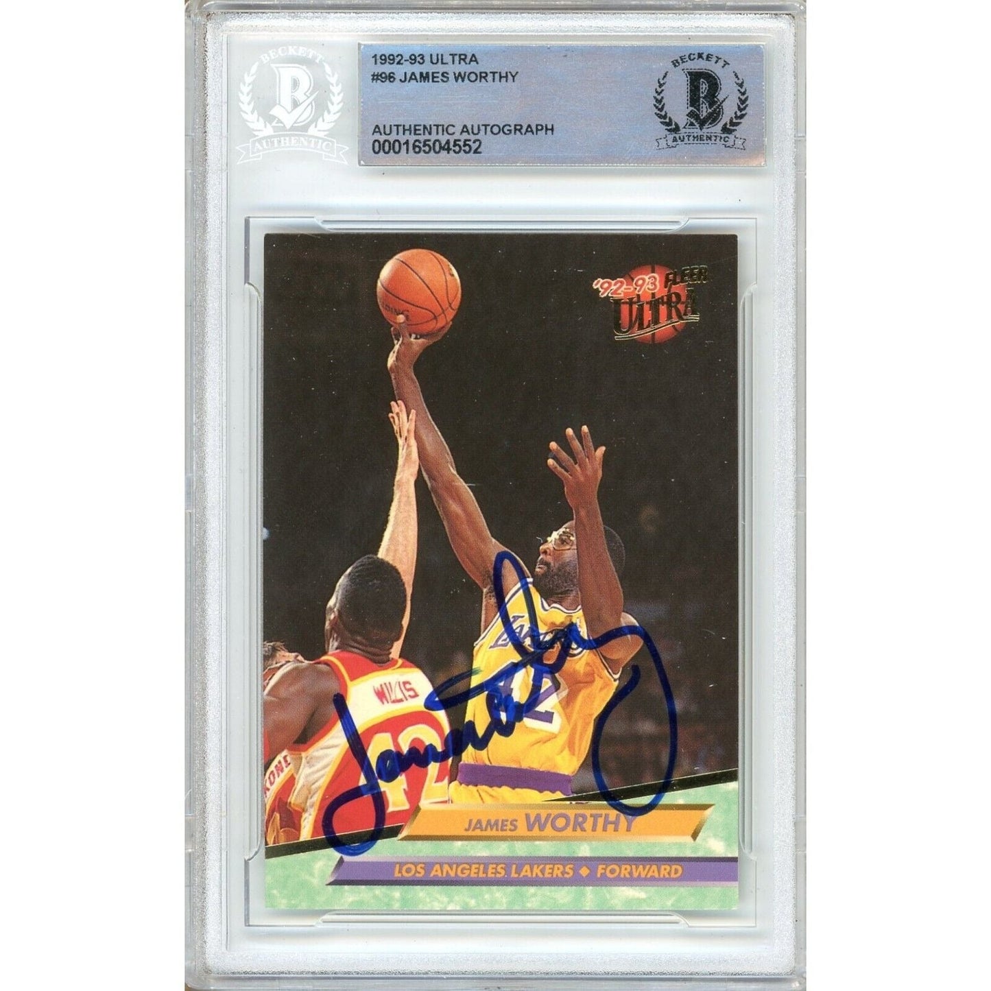 1992 Fleer Ultra #96 — James Worthy Los Angeles Lakers Autographed Trading Card — Beckett Authentication